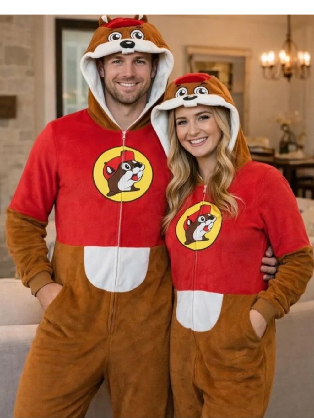 Buc-ee's Beaver Mascot Buc Union Body Suit Hood Face Costume Pajamas Adult L XL